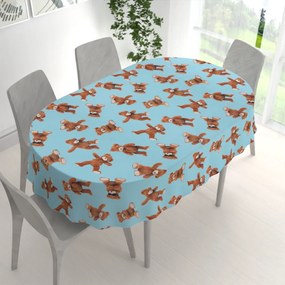 Biante Detský bavlnený oválny obrus Sandra SA-724 Plyšové medvedíky na modrom 60x100 cm