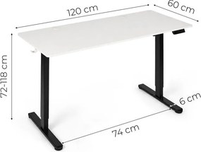 Elektrický písací stôl 120x60 cm, výškovo nastaviteľná 72-118 cm biela doska