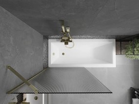 Mexen Next, vaňová zástena 1-krídlová 90 x 150 cm, fixné krídlo, 6 mm sklo s pruhmi, zlatý lesklý profil, 895-090-000-00-09-50