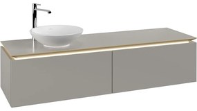 VILLEROY &amp; BOCH Legato závesná skrinka pod umývadlo na dosku (umývadlo vľavo), 2 zásuvky, s LED osvetlením, 1600 x 500 x 380 mm, Soft Grey, B595L0VK