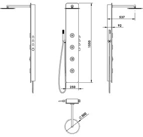 Polysan, SPIRIT ROUND sprchový panel s termostat. batériou 250x1550mm, nástenný, biela, 71151