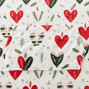 Baránková mikinová deka s rukávmi a kapucňou WINTER HEARTS, farebná
