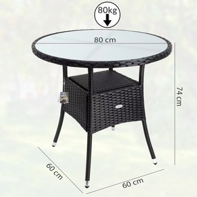 InternetovaZahrada Ratanový stôl Ø80 cm - čierny