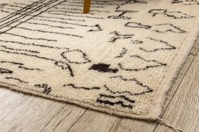 Ručne tkaný vlnený koberec BERBER BJ1147 Boujaad berber Boho, béžový / čierny