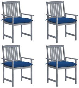 Záhradné stoličky s podložkami 4 ks, sivé, akáciový masív