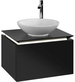 VILLEROY &amp; BOCH Legato závesná skrinka pod umývadlo na dosku (umývadlo v strede), 1 zásuvka, s LED osvetlením, 600 x 500 x 380 mm, Black Matt Lacquer, B567L0PD