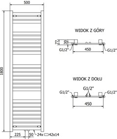 Mexen Uran, elektrické vykurovacie teleso 1800x500 mm + vykurovacia tyč 900 W, zlatá lesklá, W105-1800-500-2900-50