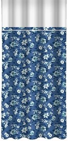 Modrý záves s potlačou bielych a modrých kvetov a bielym lemom Šírka: 160 cm | Dĺžka: 270 cm