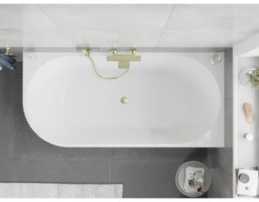 Mexen Silo, rohová voľne stojaca ryhovaná vaňa, pravá, 150 x 75 cm, biela-čierna, zlatý matný prepad, 52891507575P-55