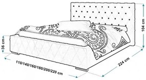 Luxusná čalúnená posteľ BED 4 Glamour - 200x200,Železný rám,94cm