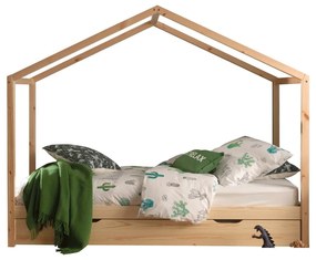 Domčeková detská posteľ z borovicového dreva s výsuvným lôžkom a úložným priestorom v prírodnej farbe 90x200 cm DALLAS – Vipack
