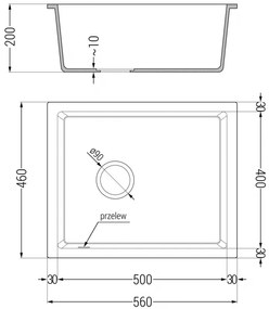 Mexen Pedro, granitový drez 560x460x200 mm, 1-komorový, čierna s čiernym sifónom, 6508561000-77-B