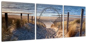 Obraz - Cesta k pláži Severného mora, Holandsko (s hodinami) (90x30 cm)