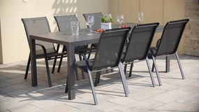 TEXIM Záhradná jedálenská zostava - stôl VIKING XL + 6x stolička RAMADA, hliník + umelé drevo / oceľ + textil