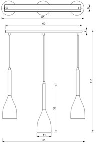 Luster na lanku MUZA NEW 3xE27/60W/230V biela