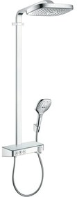 HANSGROHE Raindance Select E Showerpipe nástenný sprchový systém s termostatom ShowerTablet Select 300, horná sprcha 3jet 318 x 190 mm, ručná sprcha 3jet, chróm, 27127000