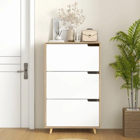 HOMCOM 3-dverový botník s poličkou, 72Š x 24H x 119V cm, prírodná a biela | Aosom