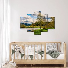 Obraz loďky pri jazere (150x105 cm)