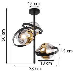 Stropné svietidlo Asturia Ring, 3x zlaté/transparentné sklenené tienidlo, B/G