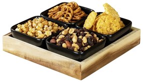 Čierne keramické servírovacie misy v súprave 4 ks s podnosom Elo - Wenko