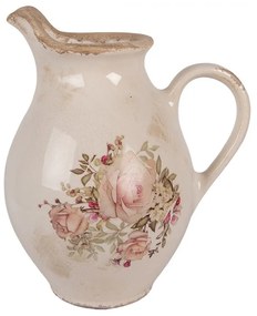 Béžový dekoračný keramický džbán s ružami Rosien - 21*16*24 cm