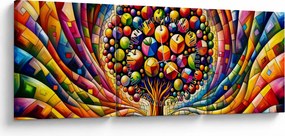 Obraz – Farebný strom s jablkami (s hodinami) (90x30 cm)