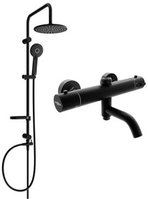 Mexen Carl, sprchový set s dažďovou sprchou a KAI termostatickou vaňovou batériou, čierna matná, 77900240-70