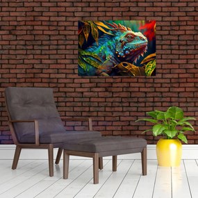 Sklenený obraz - Farebný leguán (70x50 cm)