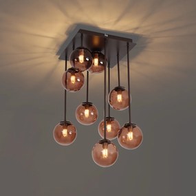 Dizajnové stropné svietidlo bronzové s bronzovým sklom 9-svetiel - Atény