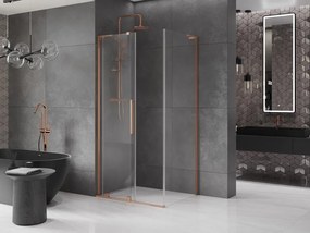 Mexen Velar L, sprchový kút s posuvnými dverami 100 x 70 cm, 8mm číre sklo, medená matná, 871-100-070-03-65