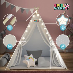 Spielwerk Detský stan teepee JULIUS, 120x120x160cm, biela/šedá