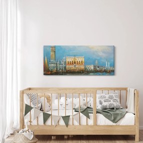 Obraz - Gondola prechádzajúca Benátkami, olejomaľba (120x50 cm)