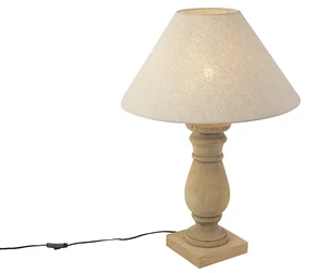 Rustikálna stolná lampa s béžovým ľanovým tienidlom 50 cm - Catnip