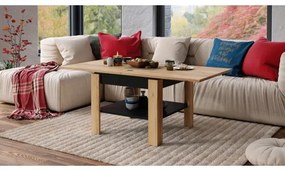 Rozkladací konferenčný/jedálenský stôl s odkladacou poličkou LIA dub craft/čierna