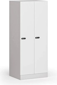 Šatníková skrinka S1 znížená, 2 oddiely, 1500 x 600 x 500 mm, demont, mechanický kódový zámok, laminované dvere, biela