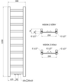 Mexen Bolt, vykurovacie teleso 1200 x 300 mm, 240 W, spodné a stredové, čierna, W126-1200-300-00-70