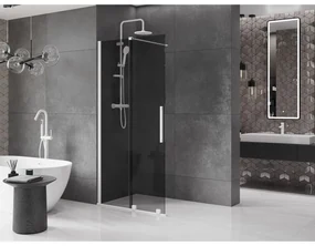 Mexen Velar, sprchová zástena s posuvnými dverami Walk-in 100 x 200 cm, 8mm šedé sklo, biela matná, 871-100-000-43-20