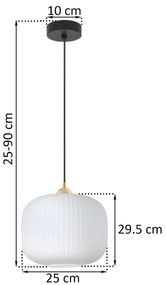 Závesné svietidlo Riffle 3, 1x biele sklenené tienidlo, b/g