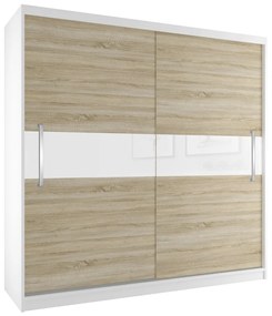 Šatníková skriňa 200 cm Belini biely mat / dub sonoma s posuvnými dverami  SI SZP1/2/W/DS/W/UU
