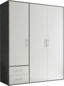 Šatníková skriňa Valencia,155 cm, optika šedého kovu/biela