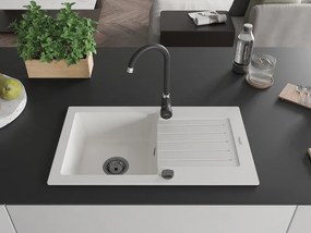Mexen Pablo, granitový drez 752x436x161 mm, 1-komorový, biela s čiernym sifónom, 6510751010-20-B