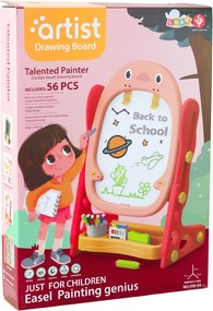 LEAN Toys Obojstranná magnetická tabuľa tučniak herná súprava 56 ks ružová