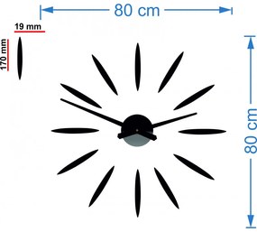 SENTOP - Nástenné hodiny nalepovacie Slnko Lúče 12P050  SENTOP čierne
