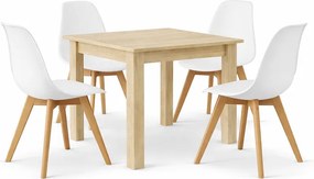 Jedálenská set: NP 80×80 cm sonoma dub + 4 ks stoličiek KITO biela / prírodné nohy