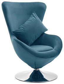 Otočná stolička v tvare vajca s vankúšom modrá zamatová 326210