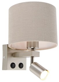 Nástenná lampa z ocele so svetlom na čítanie a tienidlom 18 cm svetlohnedá - Brescia
