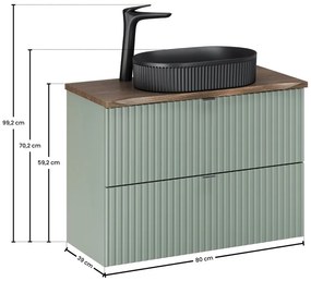 Závěsná skříňka Line Reed Green Beyond s deskou a umyvadlem 80 cm zelená/dub casella