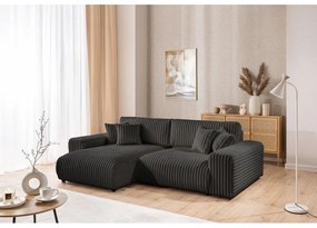 Tmavosivá menčestrová rozkladacia/s úložným priestorom rohová pohovka (ľavý roh) Sarina – Ropez