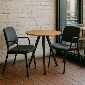 Konferenčný stôl PRIMO ZEN, priemer 80 cm, čierna podnož, breza