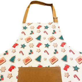 Kuchynská zástera bavlnená Vianočná perníky Hnedo-biela TiaHome